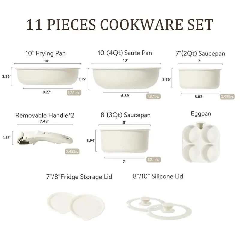 CAROTE 11Pcs Cream White Nonstick Cookware/ Oven Safe
