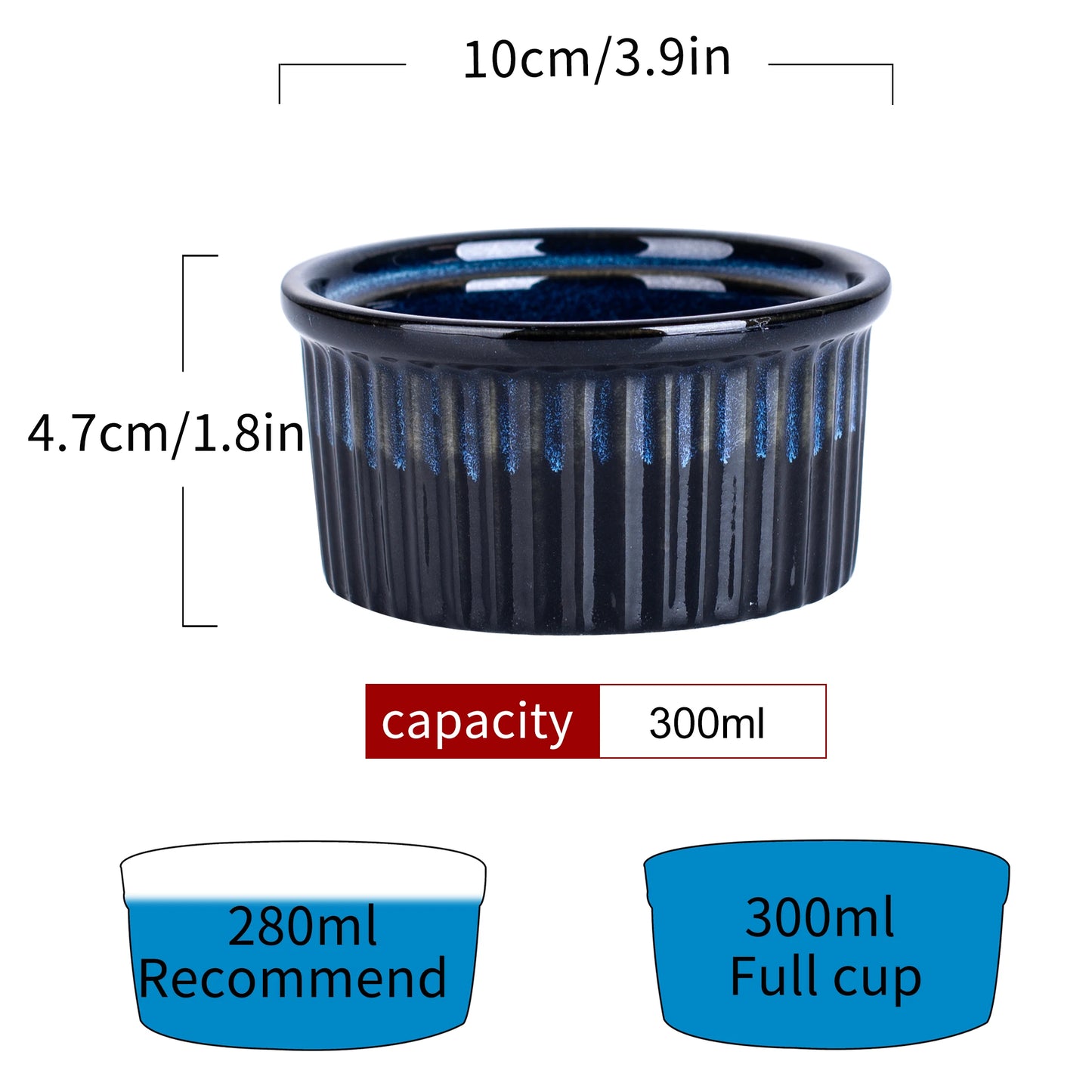 6-Piece Blue Ceramic Ramekin Baking Cups