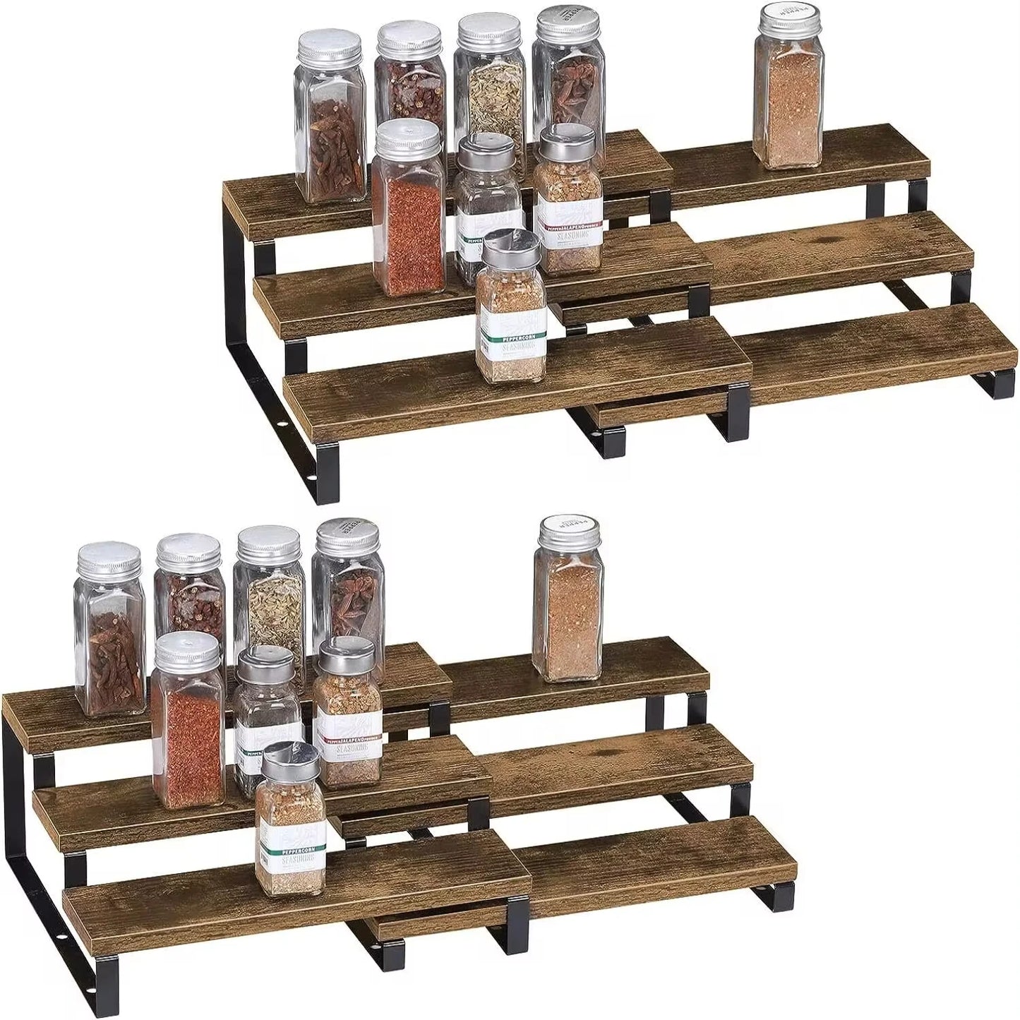 Set of 2 Wooden 3-Tier Spice Rack/ Organizer