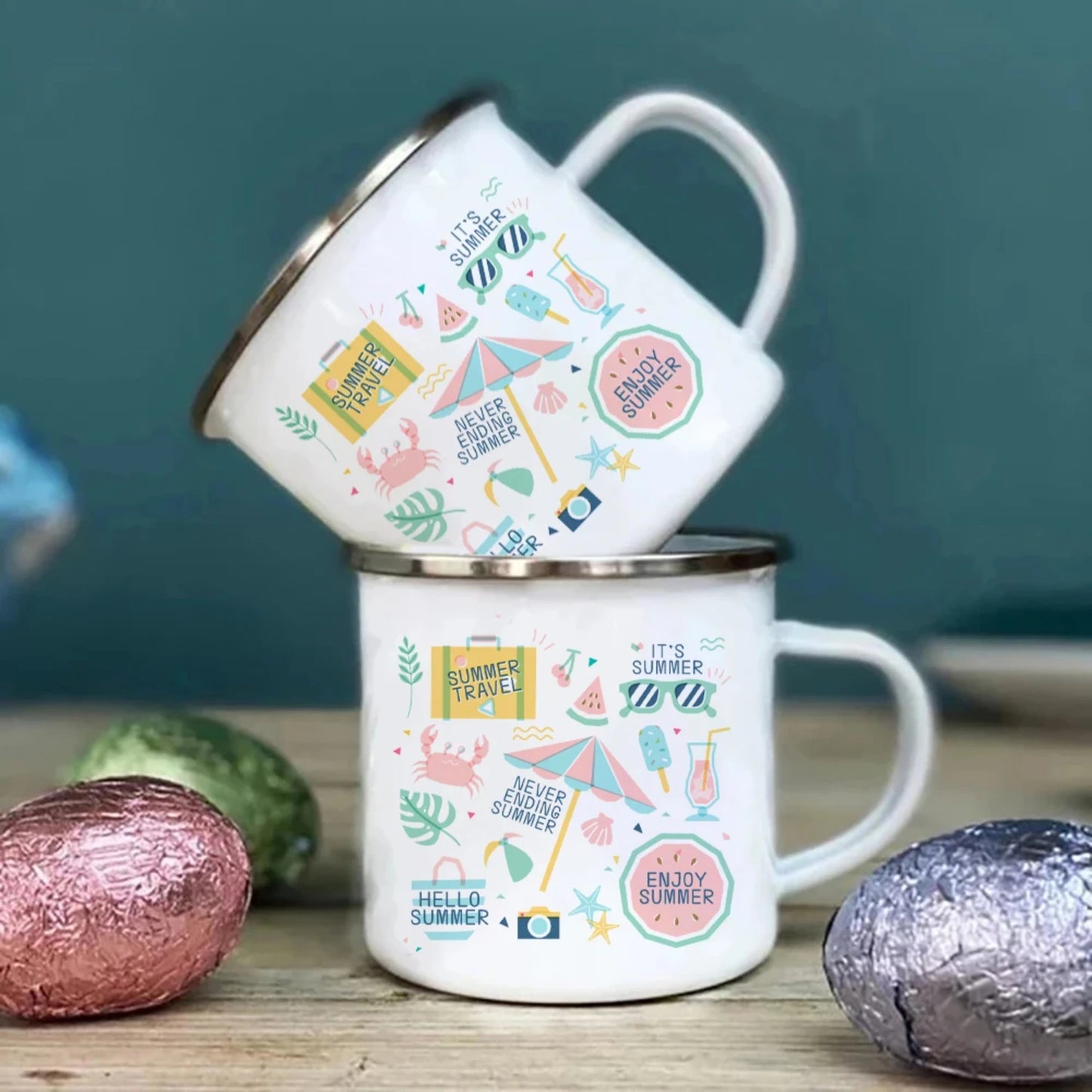 Colorful Summer Graffiti Metal Enamel Mug