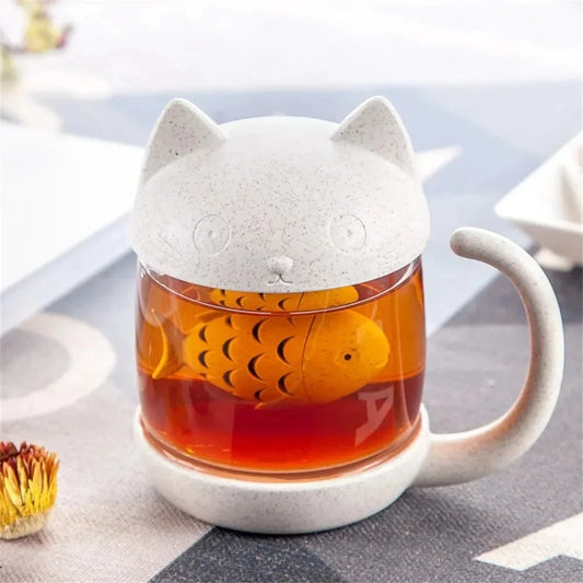 Cute Cat Glass Cup/ Mug With Fish Infuser