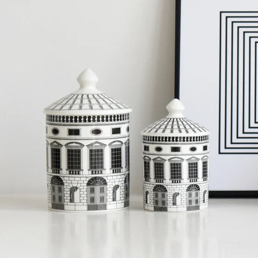 Black White Ceramics Jar Building Storage Jars