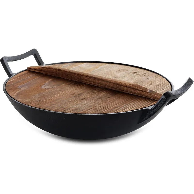 14 Inch Pre-Seasoned Cast Iron Wok with Lid