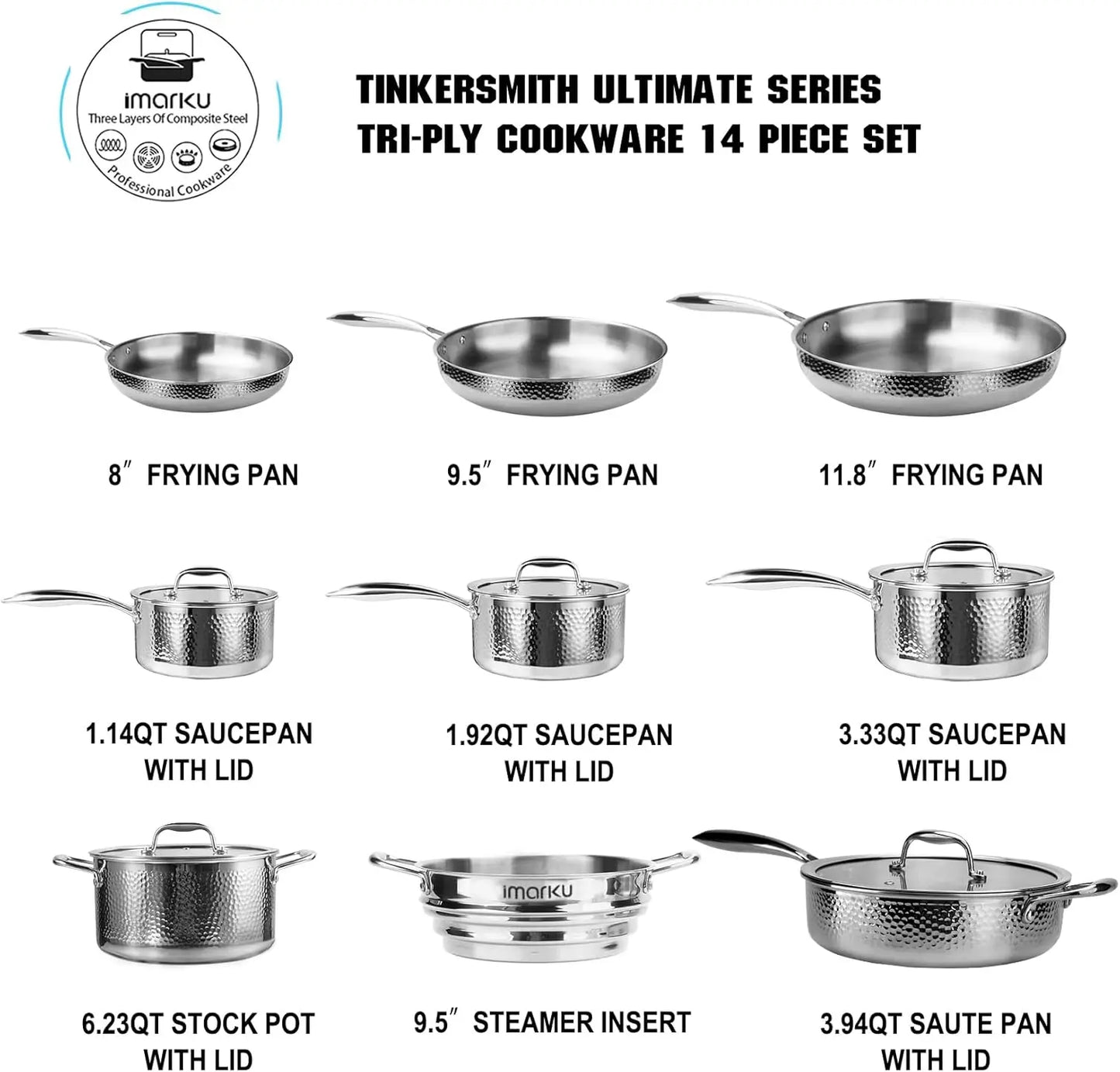 Hammered Stainless Steel Cookware Set