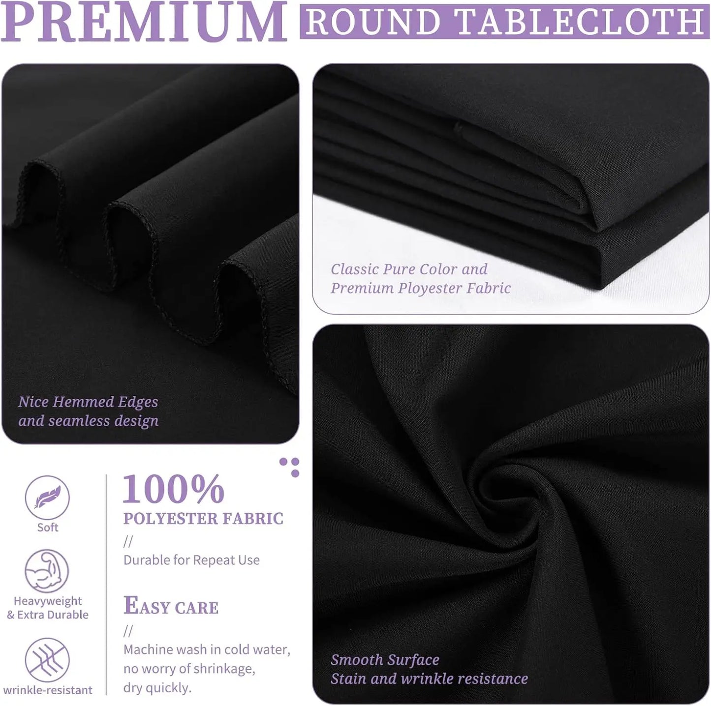 10 Pack Black Round Tablecloth 120 Inch