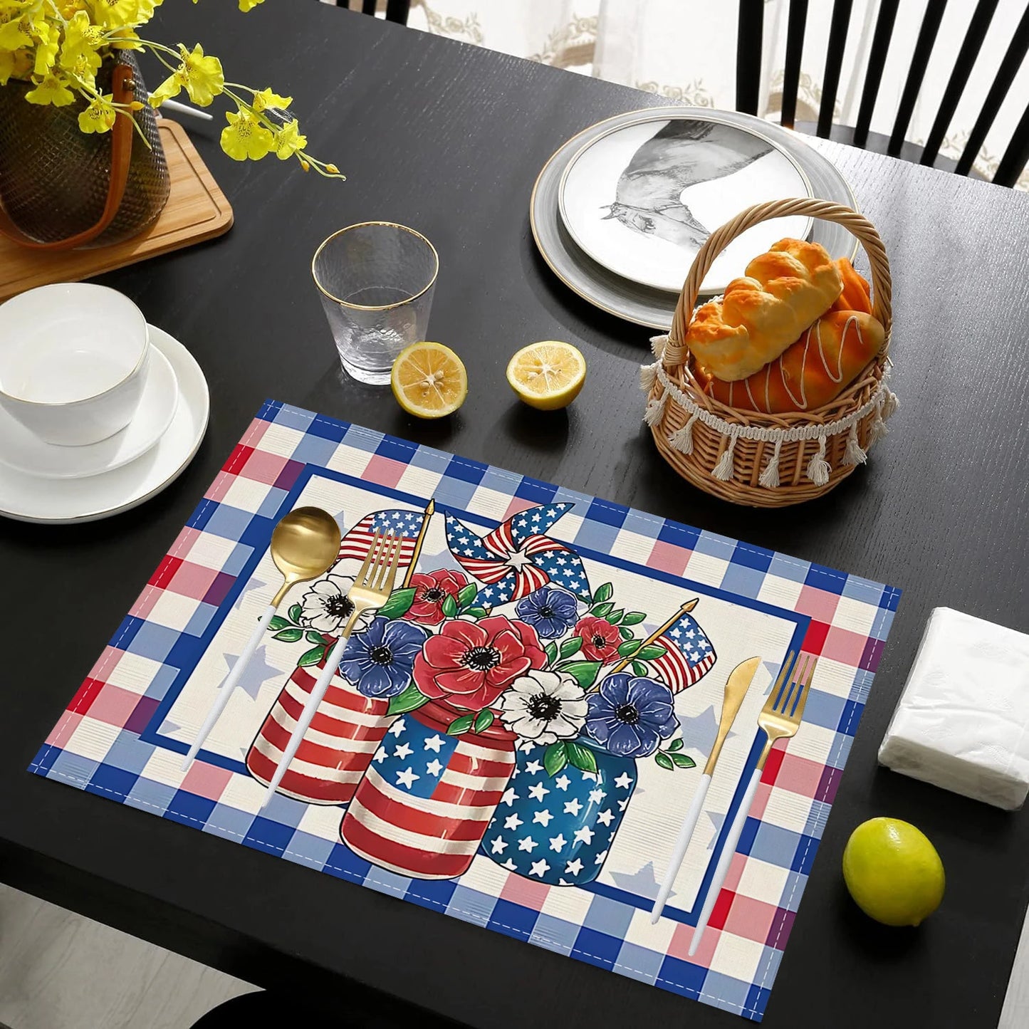 Plaid Patriotic Placemats Set