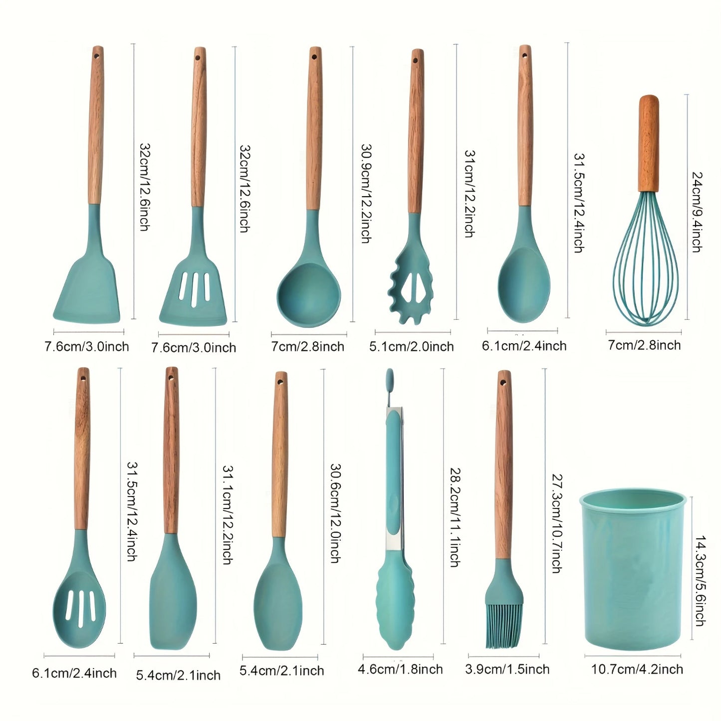 Silicone Cooking Utensils Set With Wooden Handles