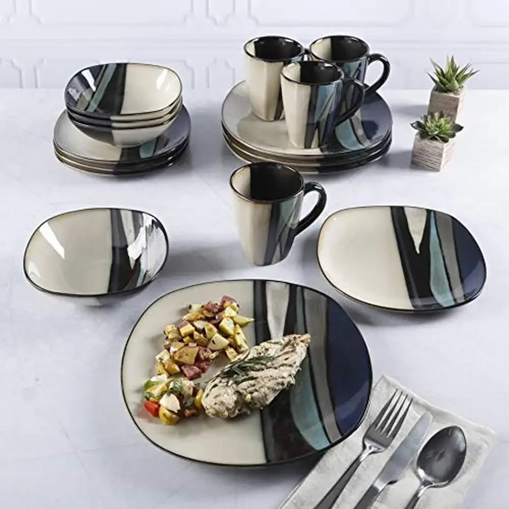 Vibrant 16-Piece Teal Stoneware Dinnerware Set Service 4