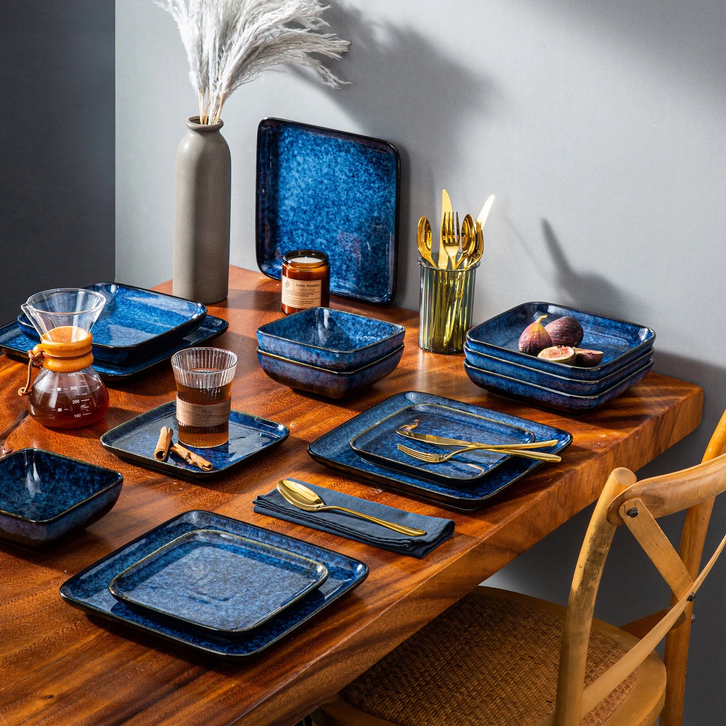 Blue Square 16 Pieces Ceramic Dinnerware Set