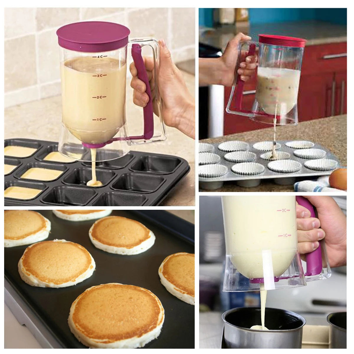 Pancake Batter Dispenser /Measuring Label/ Squeeze Handle