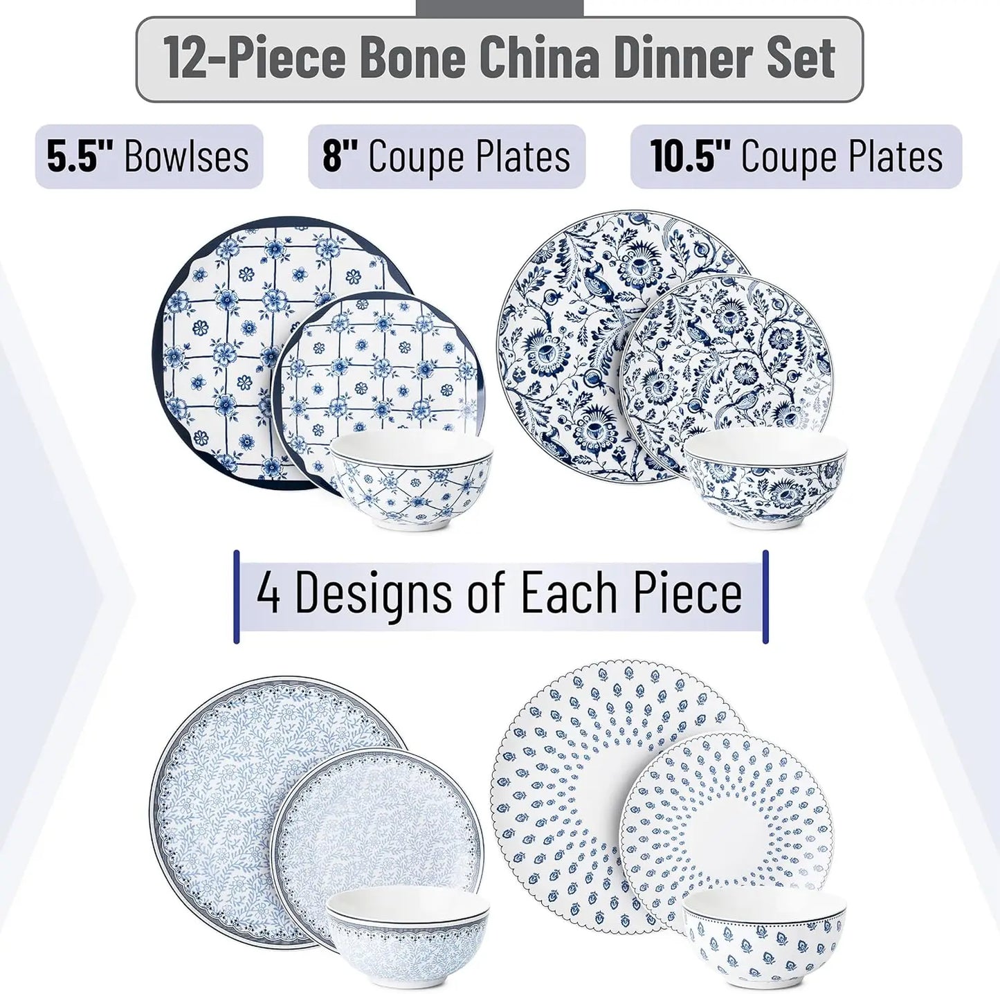 BTaT- 4, 12 pcs, Ceramic Dinnerware Set