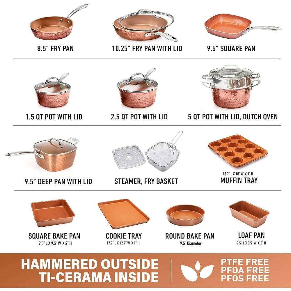 Hammered Copper Cookware + Bakeware Set