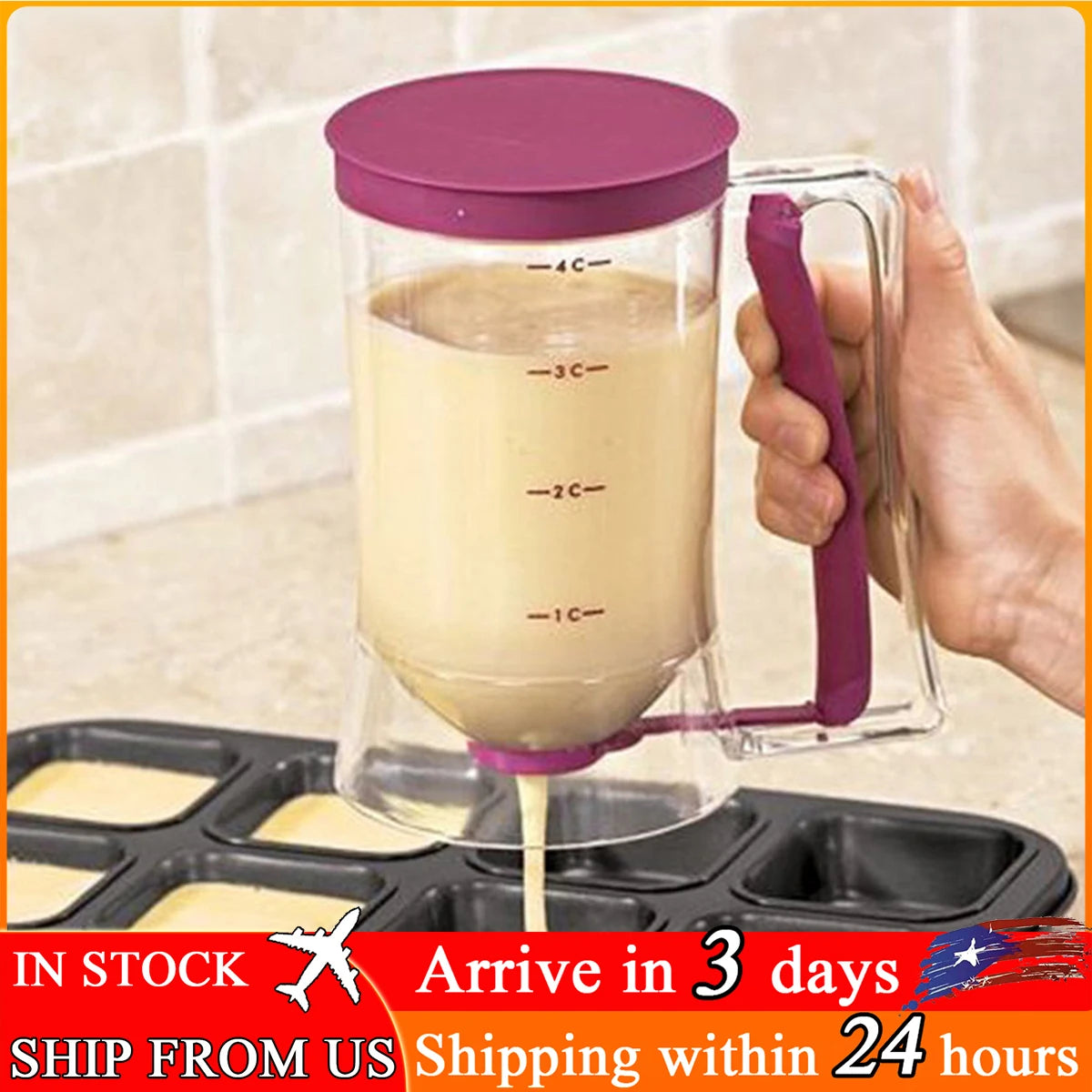 Pancake Batter Dispenser /Measuring Label/ Squeeze Handle