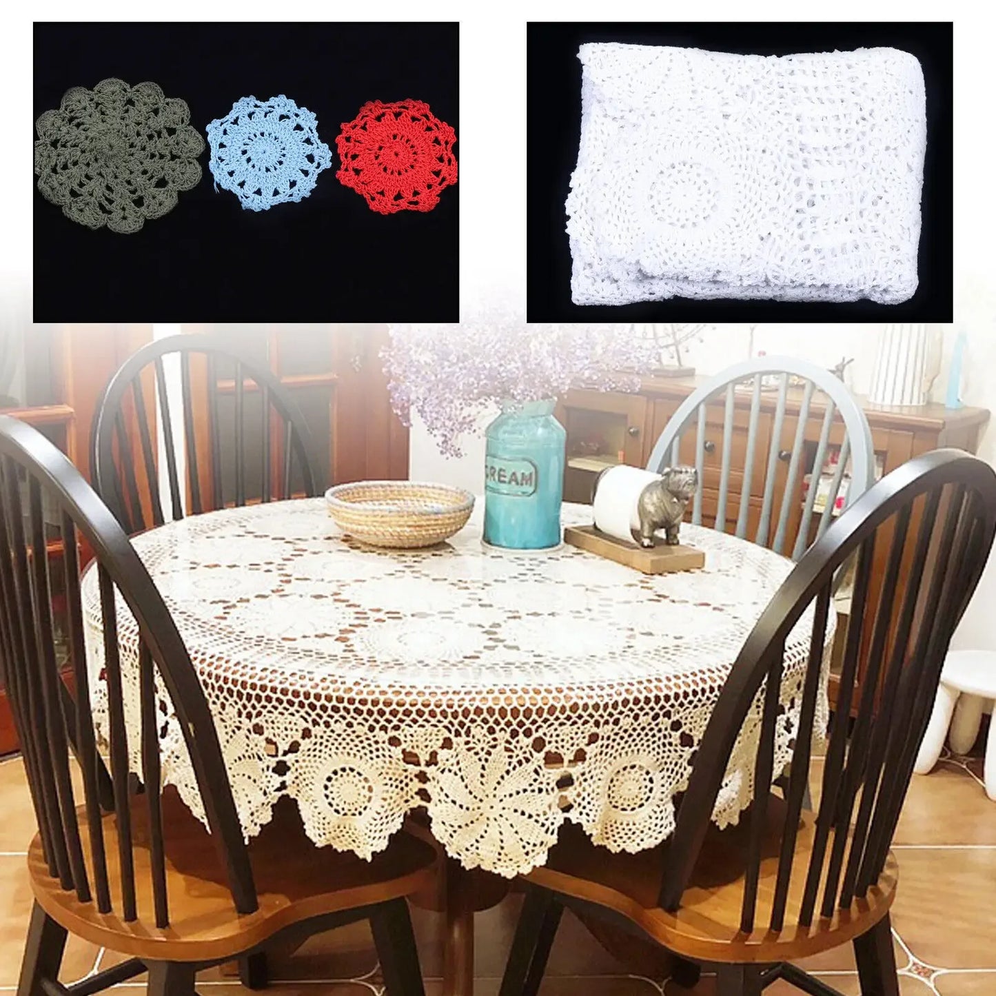 Round Hand Crochet Tablecloth Vintage Lace