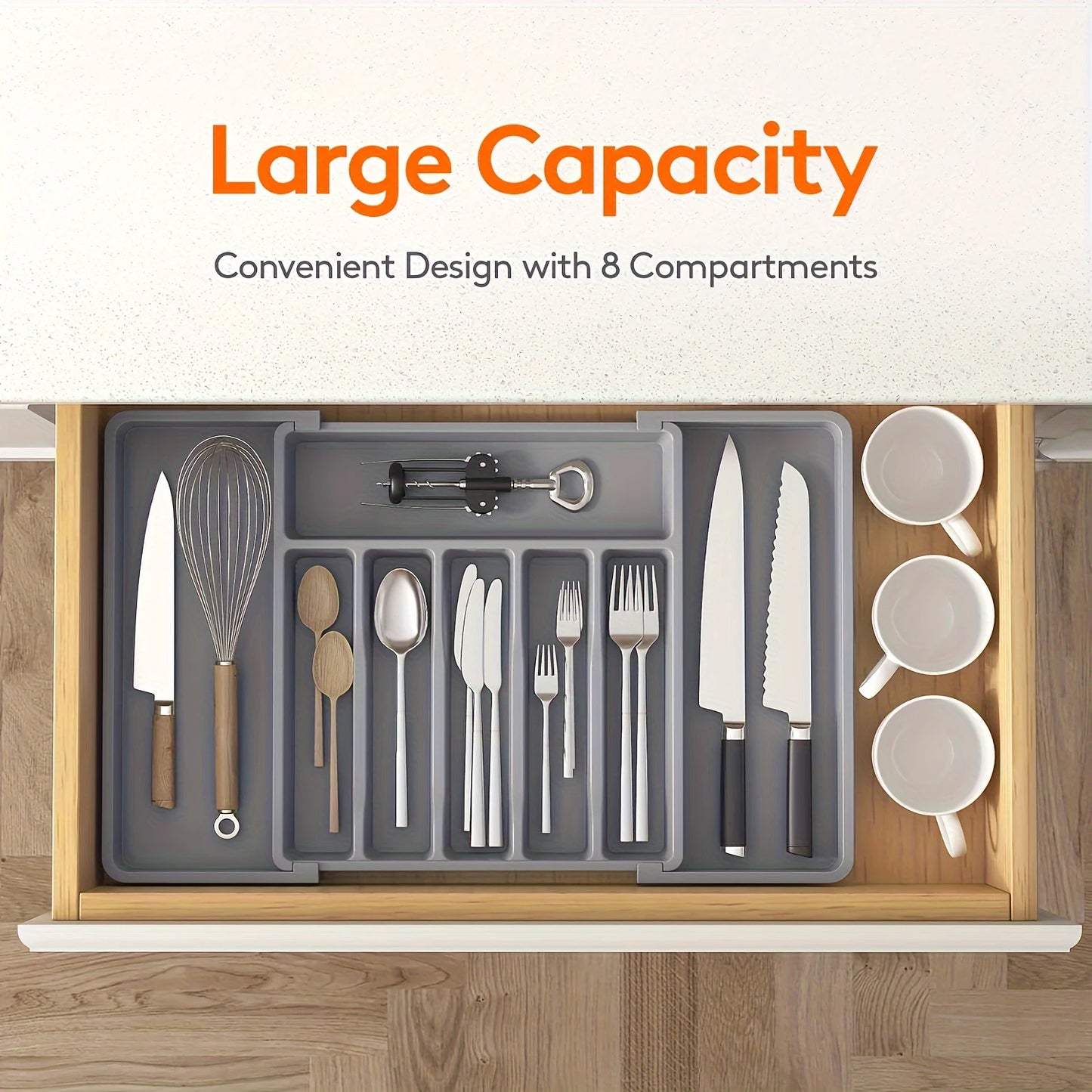 Adjustable Flatware Drawer Organizer Tray