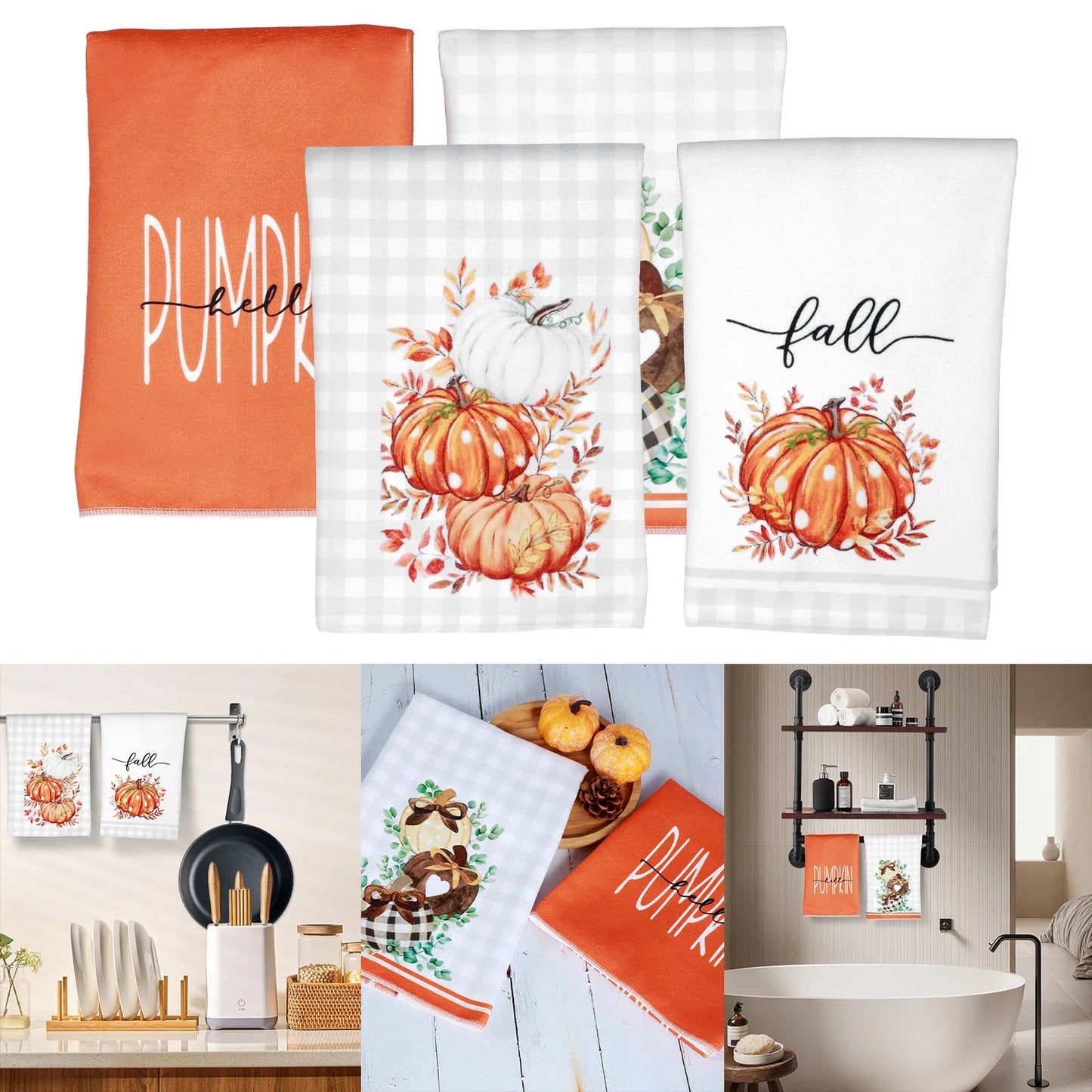 2Pcs Autumn Dish Towels Decor