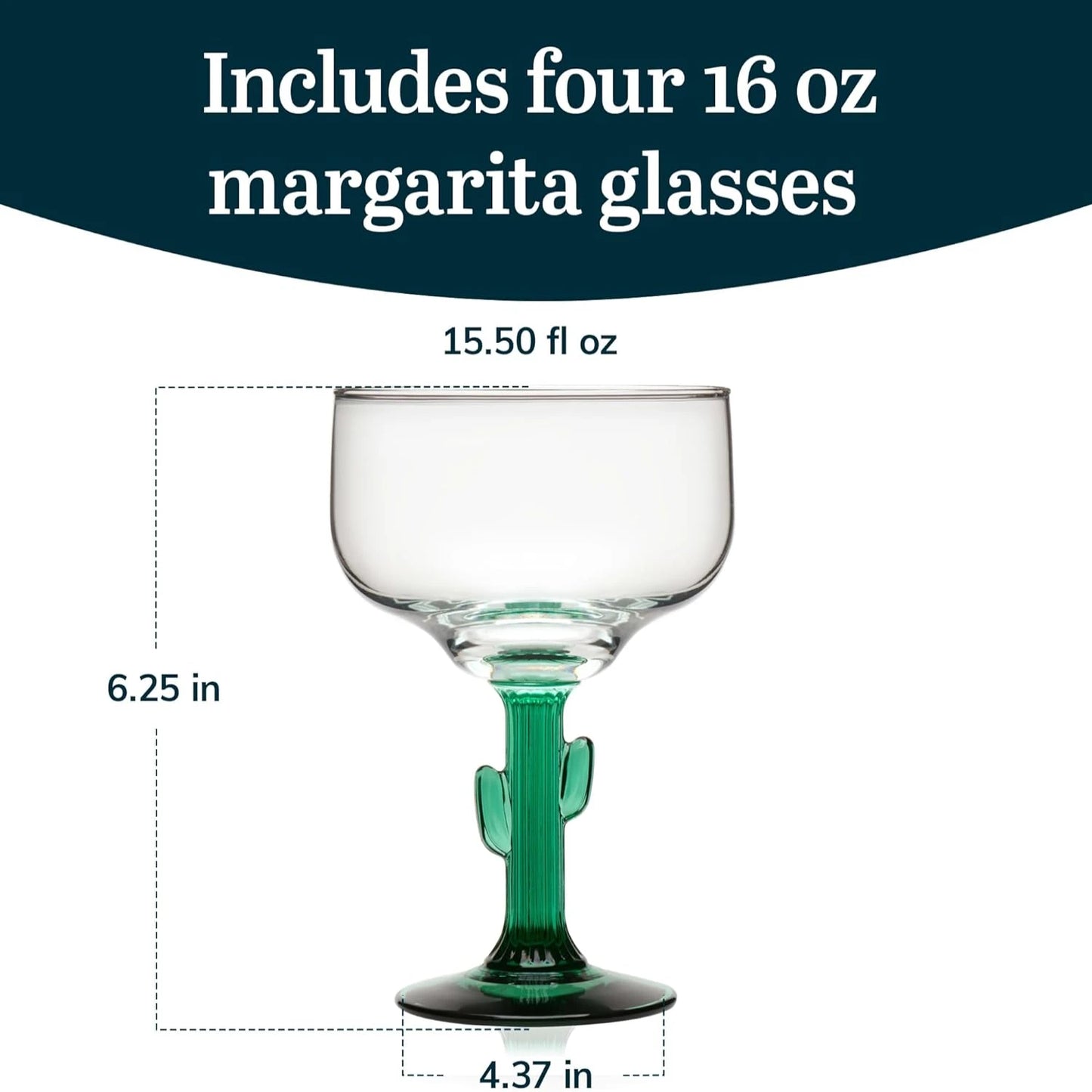 Green Stemmed Cactus Margarita Glass 16 oz