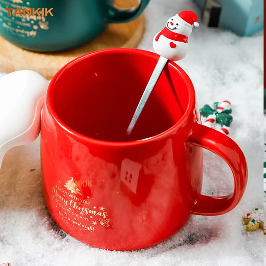 Merry Christmas Ceramic Mug With Lid/Spoon