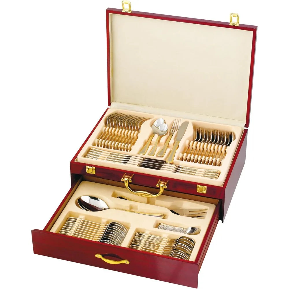 75-Pc Luxury Dining Silverware/Cutlery Service, 24 Kt