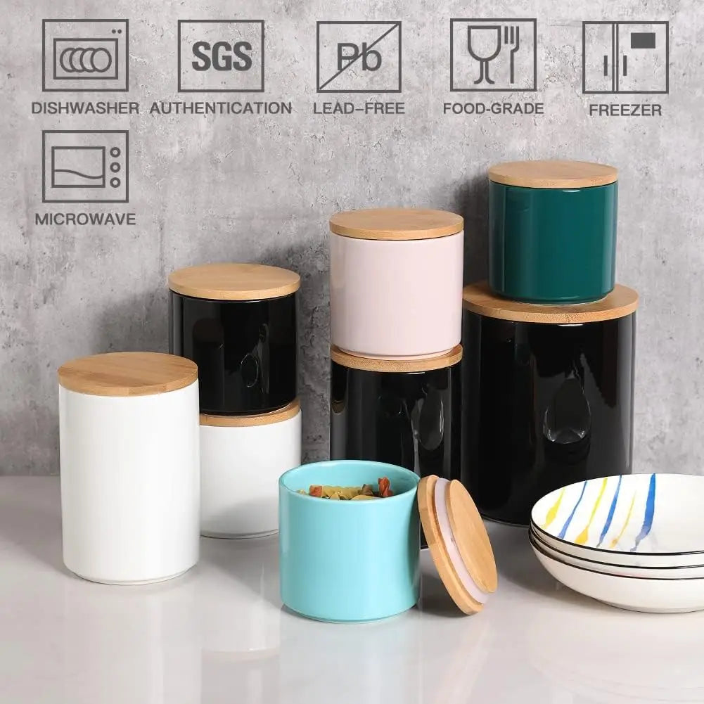 Ceramic Kitchen Canister Sets/Bamboo Lids