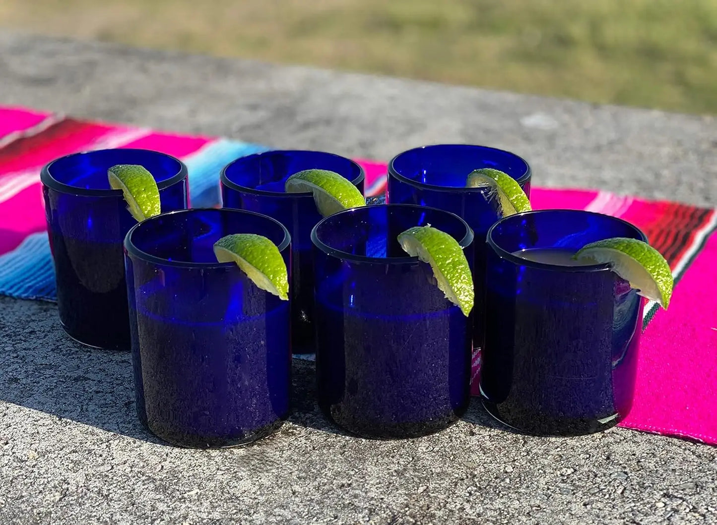 Set of 6 Cobalt Hand Blown Mexican Glasses