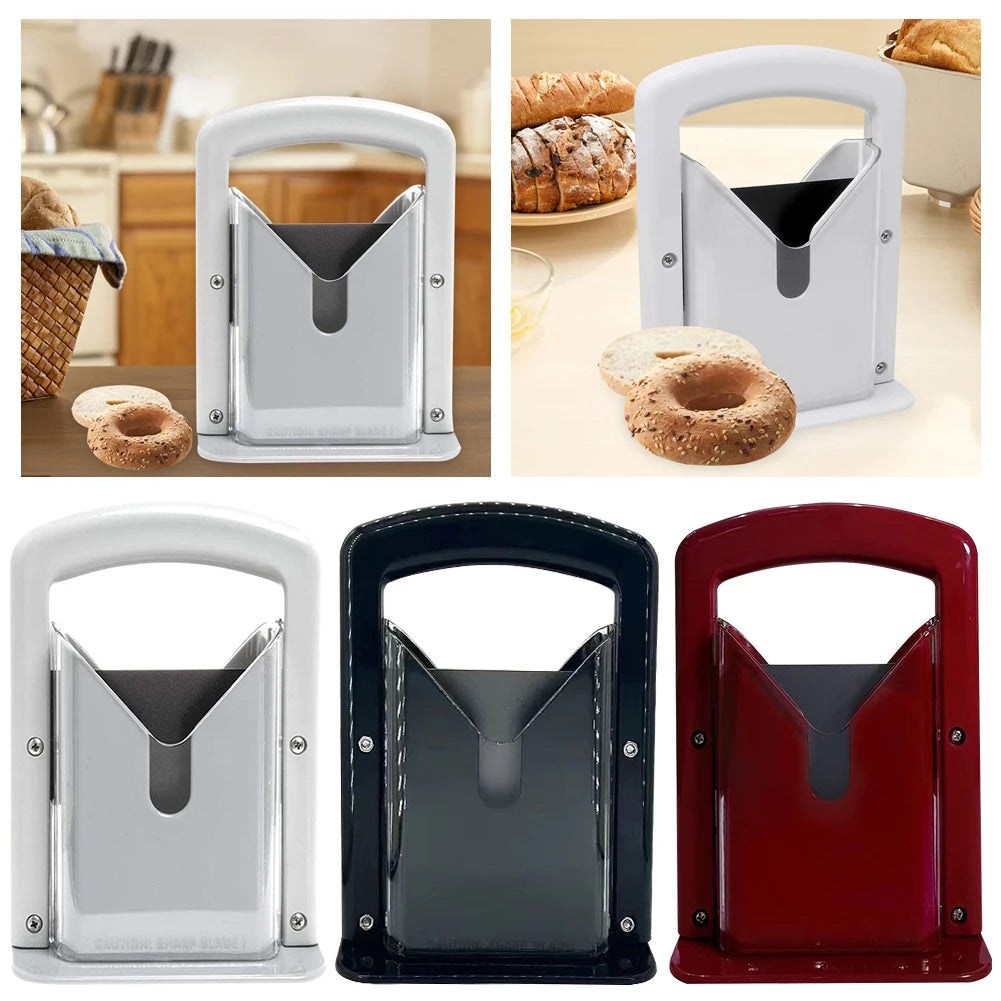 Bagel Guillotine Slicer with Safety Handle Manual Muffins Cutter Stainless Steel Multifunctional Kitchen Bakery Accessories