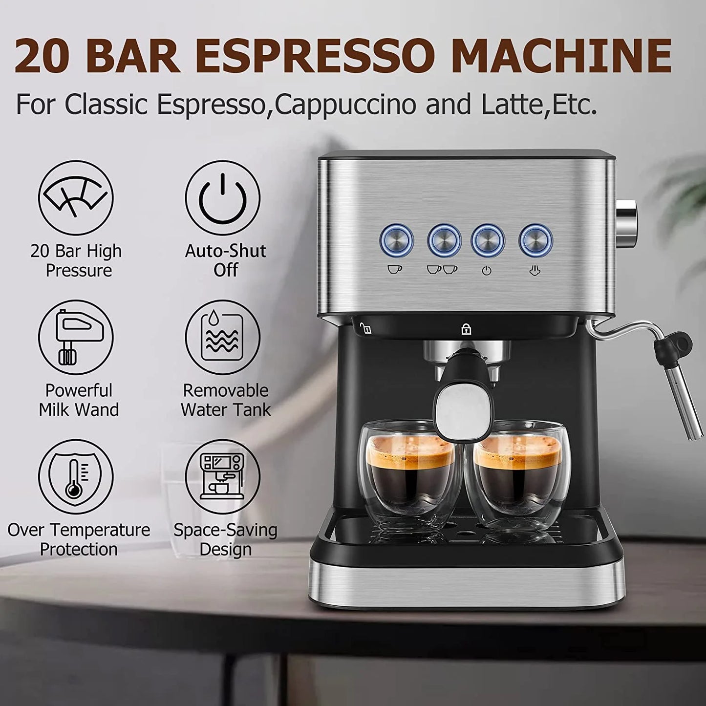 Italian Semi-Automatic Milk Foam Coffee Machine