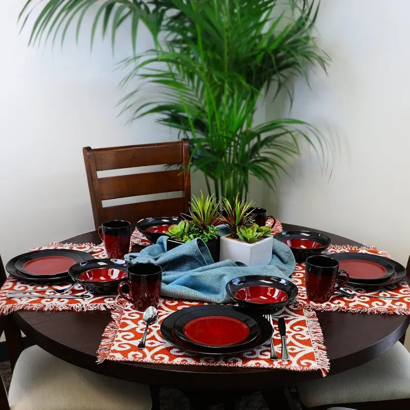 Two-Toned Stoneware Dinnerware Bright Red/ Black