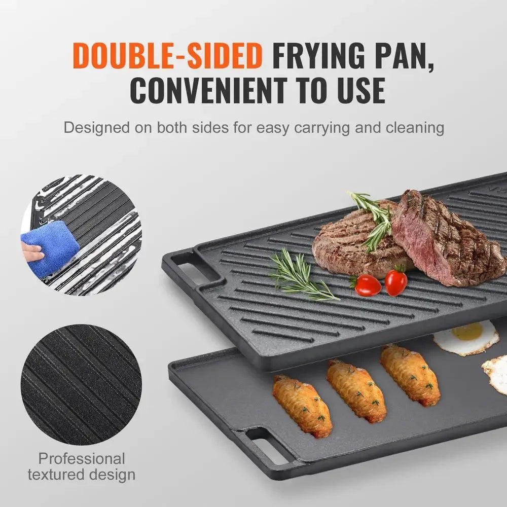 Cast Iron Reversible Grill Griddle Pan Seasoned