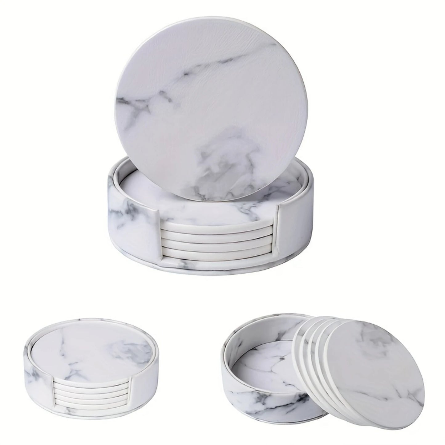 Leather Marble Coaster Set