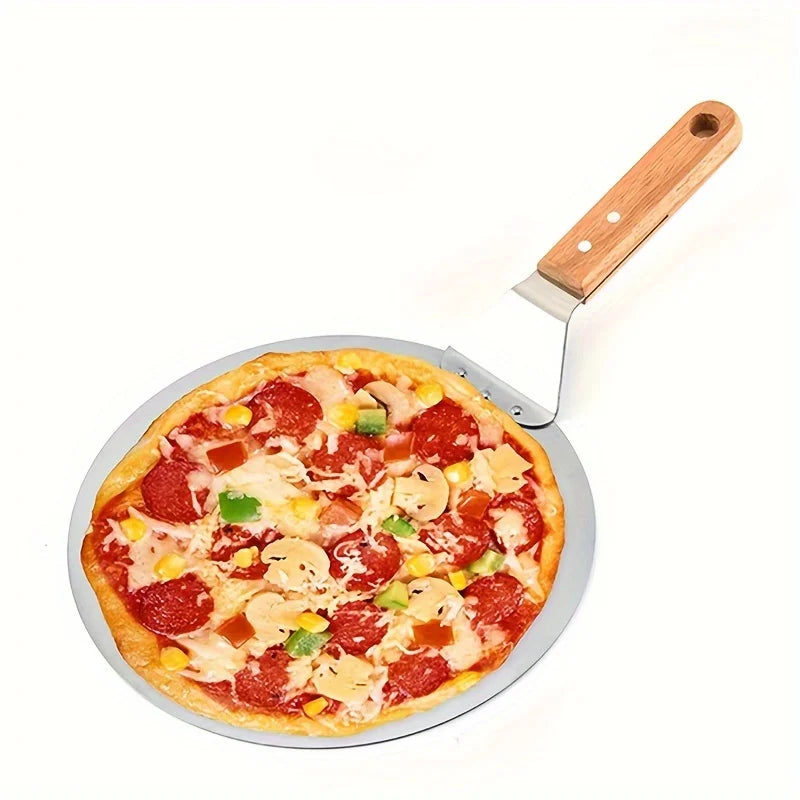 1pc, Stainless Steel Pizza Spatula Wooden Handle Large Round Spatula Cake Pizza Transfer Spatula Baking Tool  Stuff  Accessories