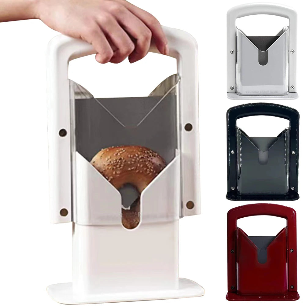 Bagel Guillotine Slicer with Safety Handle Manual Muffins Cutter Stainless Steel Multifunctional Kitchen Bakery Accessories