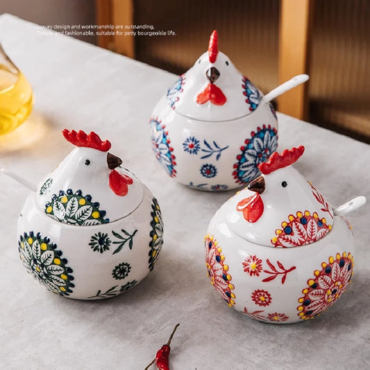 Creative Rooster Ceramic Seasoning Jar With Lid