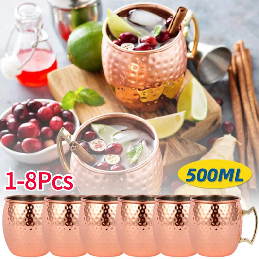 8Pcs Wine Glasses Moscow Mule Copper Mugs