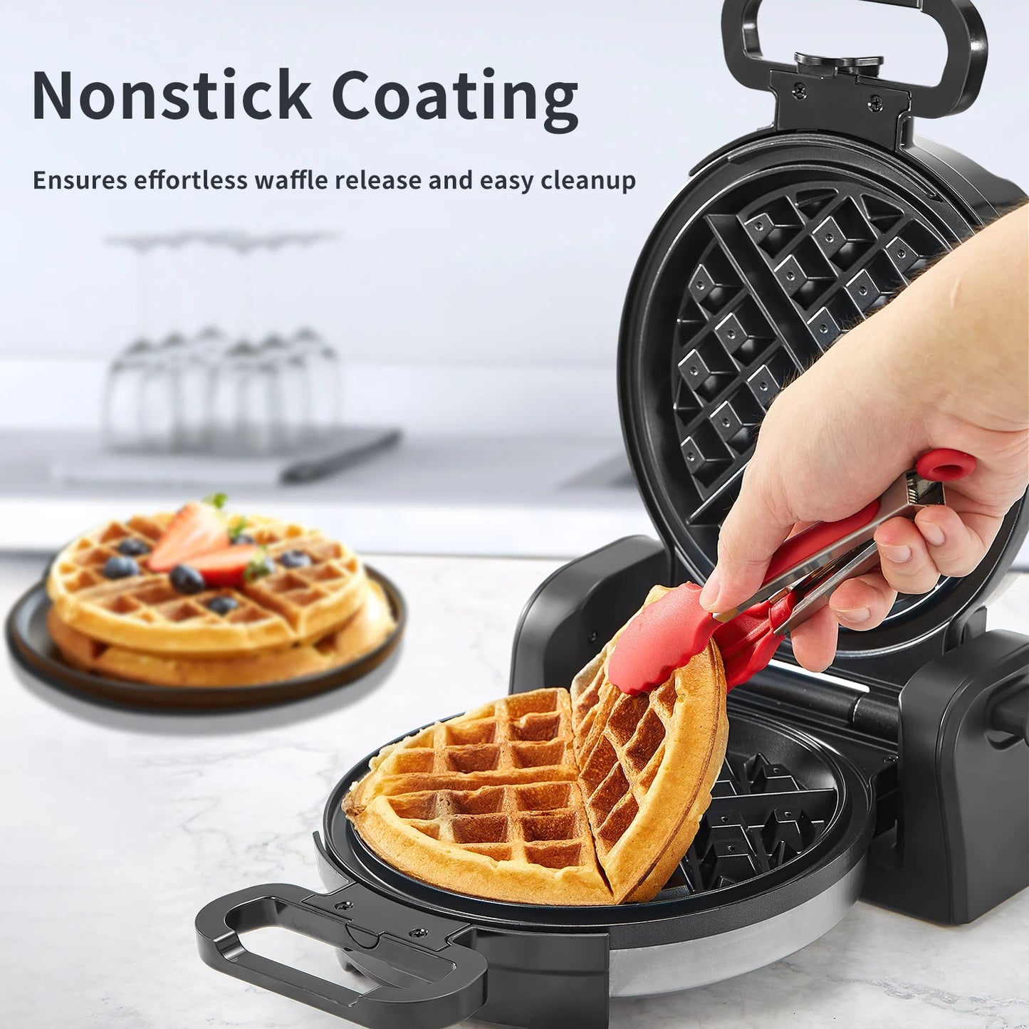 Rotating Belgian Waffle Iron with Nonstick Plates