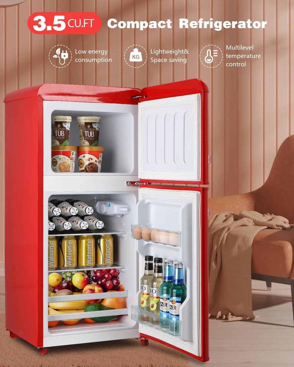 3.5 Cu.Ft Retro Fridge with Freezer Dual Door