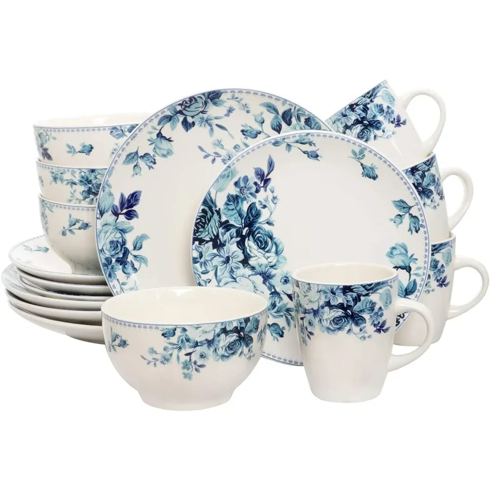 Traditional Blue And White 16 Piece Dinnerware Set