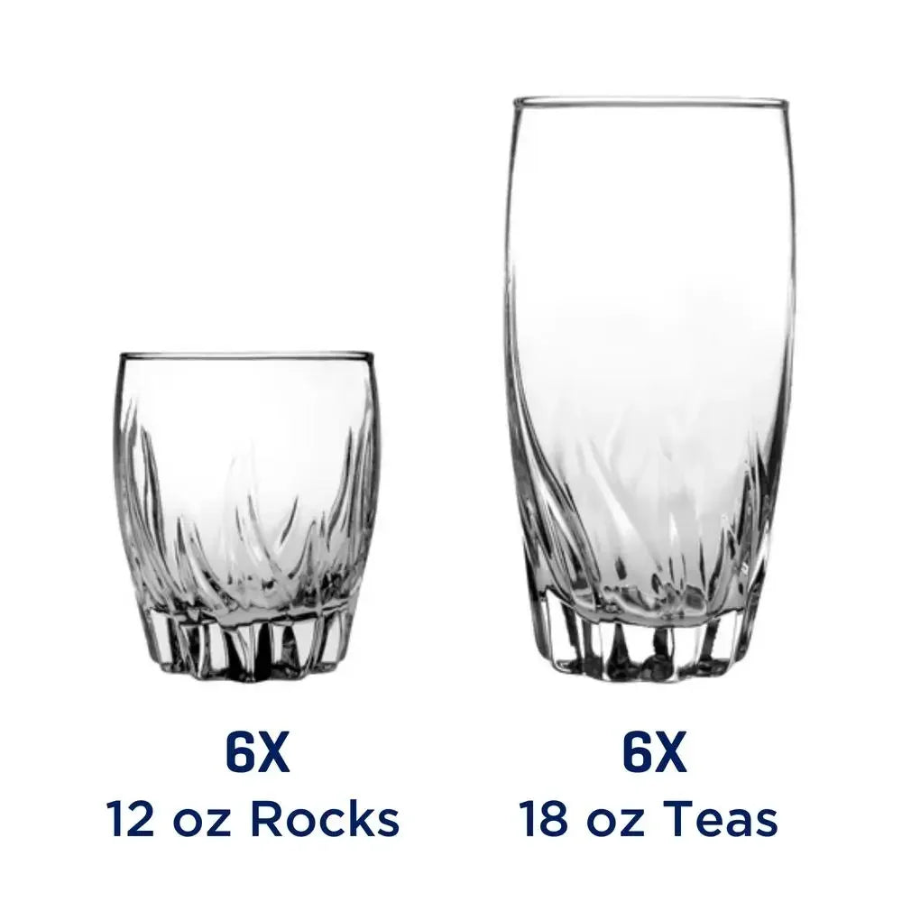 16 Piece Glassware Set 8 x 16oz Highball Glasses & 8 x 12oz Rocks Glasses Clear Durable Drinkware Everyday Use