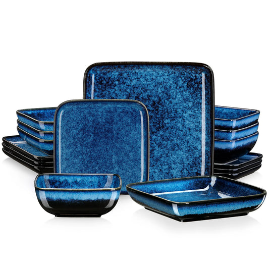 Blue Square 16 Pieces Ceramic Dinnerware Set