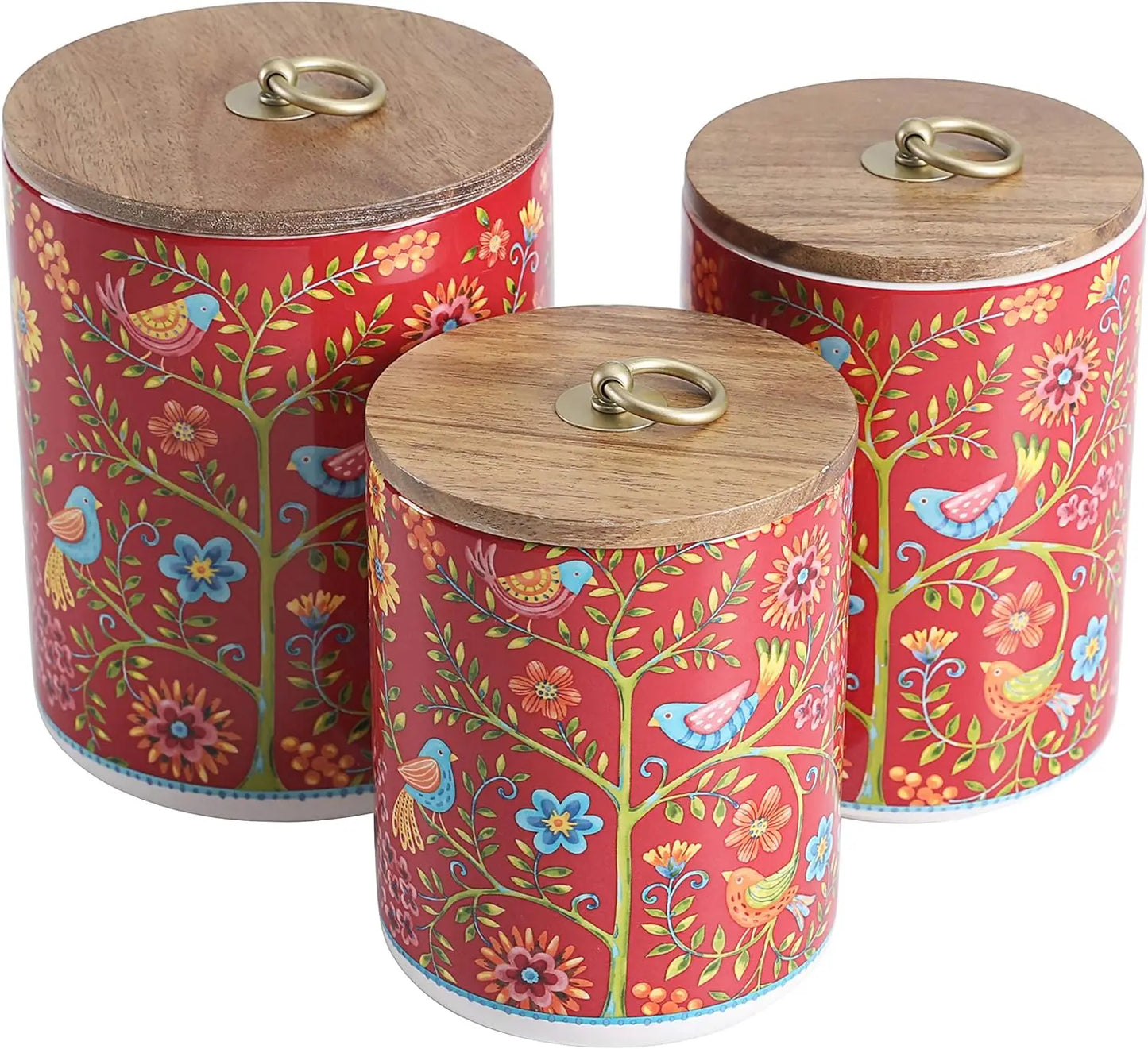 Red Spring Bird Ceramic Canister Set