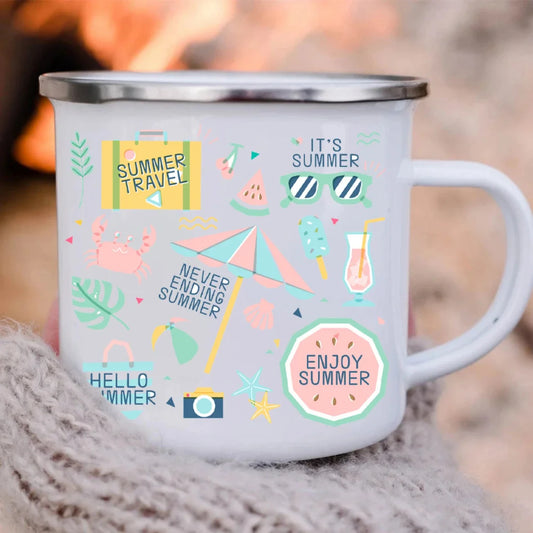 Colorful Summer Graffiti Metal Enamel Mug