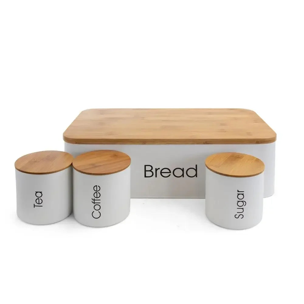 4 PC White Canister Set /Bamboo lids