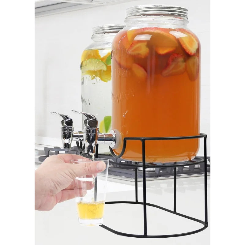 Glass Double Drink Dispenser with Stand - Set of 2, 1 Gallon  Beverage