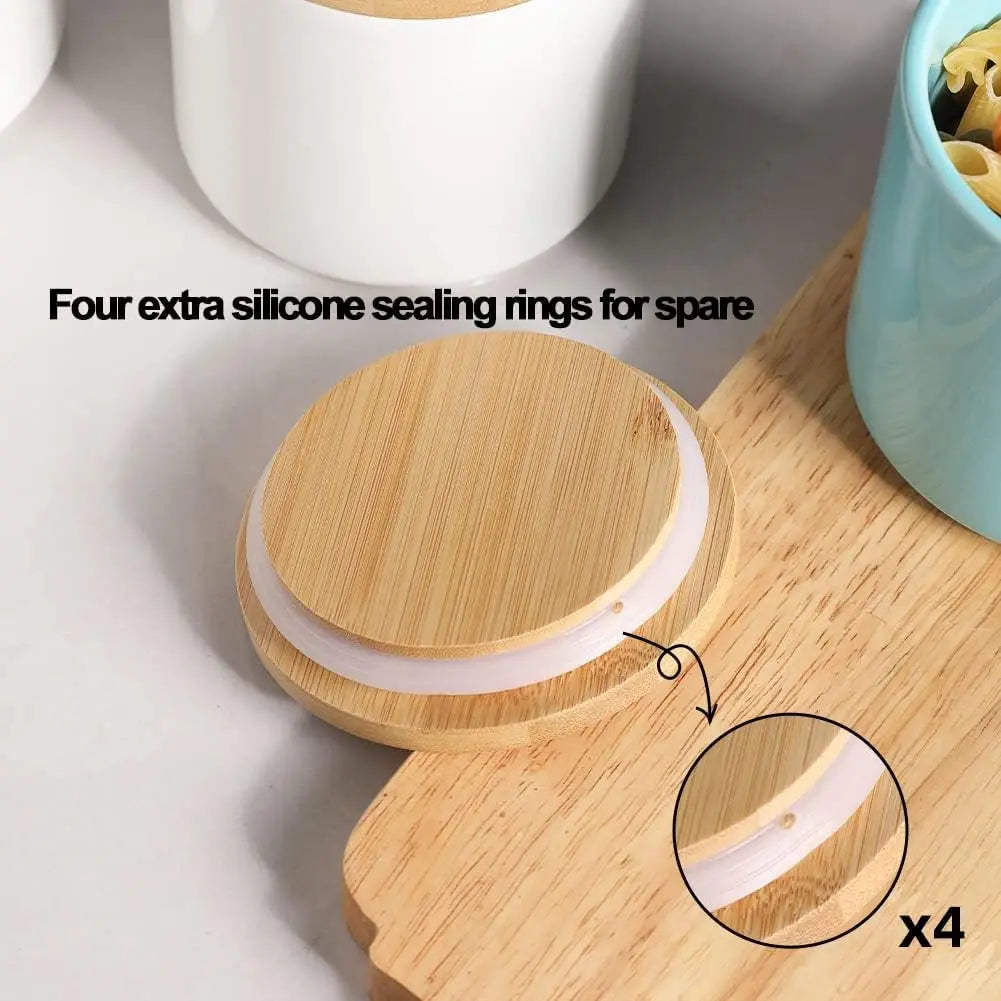 Ceramic Kitchen Canister Sets/Bamboo Lids