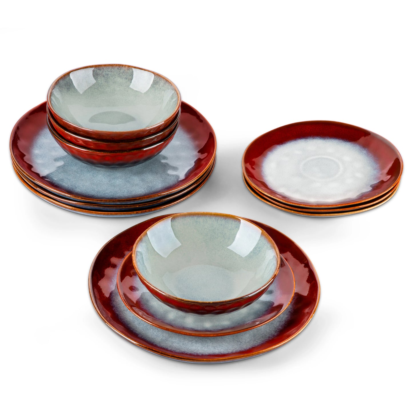 12/24/36-Piece Vintage Look Ceramic Red Tableware