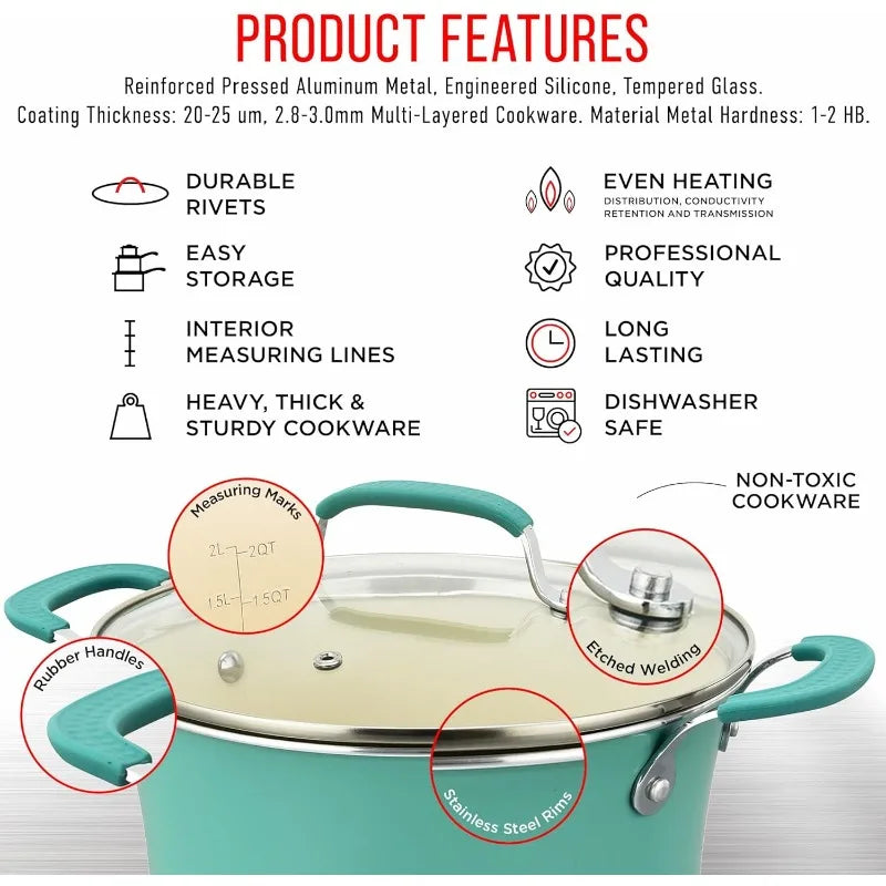 23 Piece–Green Multi-Sized Cooking Pots with Lids