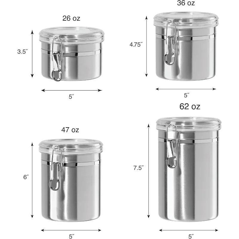 Set of 4 Stainless Steel Kitchen Canisters