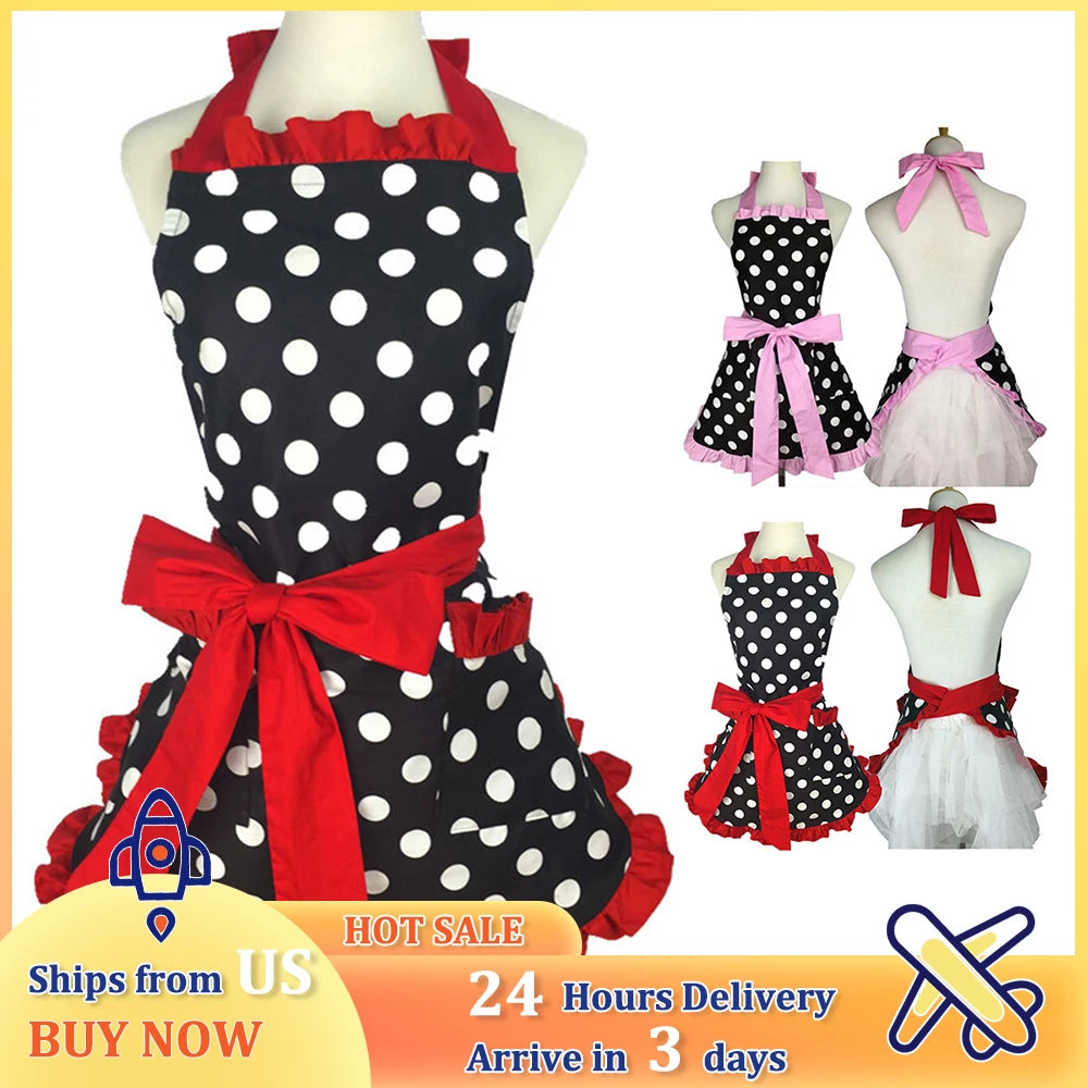 Womens Retro Red Polka Dot Apron