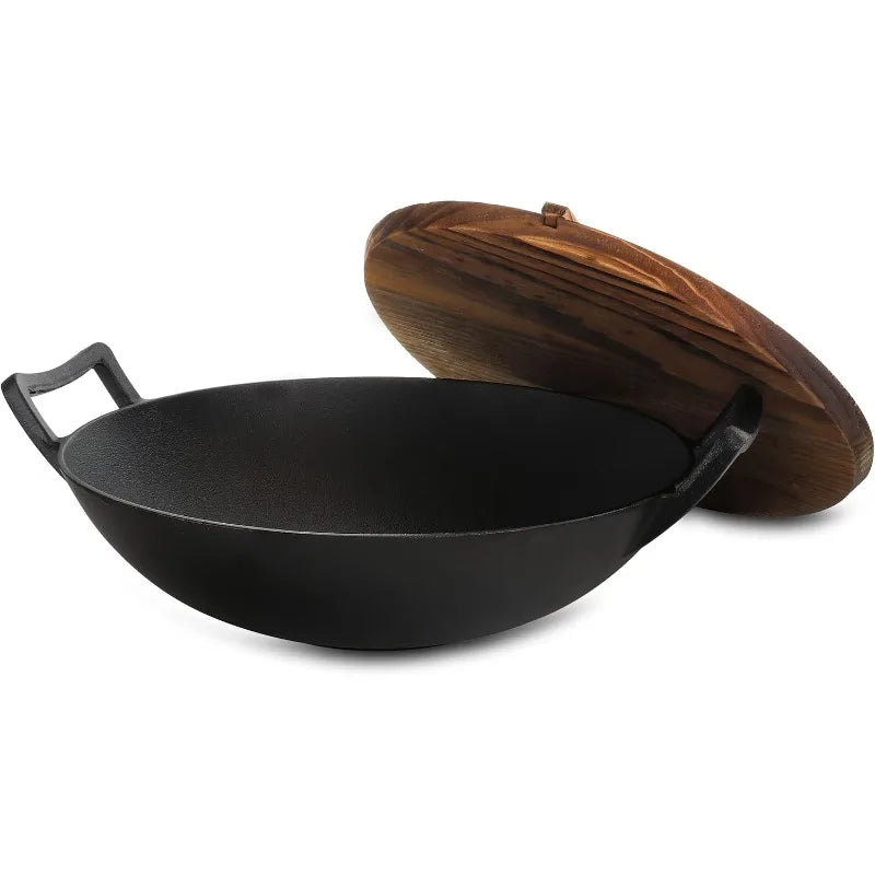 14 Inch Pre-Seasoned Cast Iron Wok with Lid