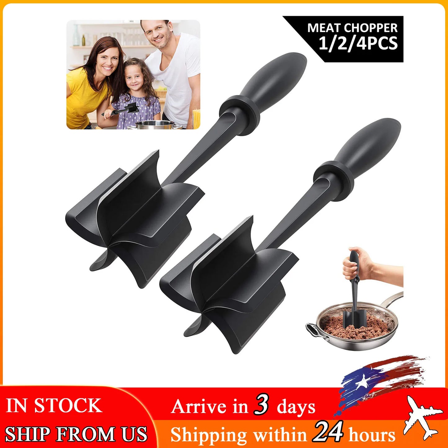 Non Stick Meat Chopper with Handle Meat Masher Heat Resistant Multifunctional Hamburger Chopper Beef Masher for Home Kitchen